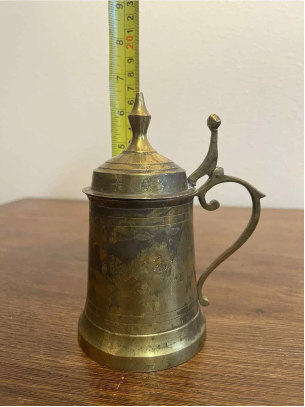 Vintage Brass Lidded Tankard Mug 8” India Mid Century Decorative Beer Stein MCM